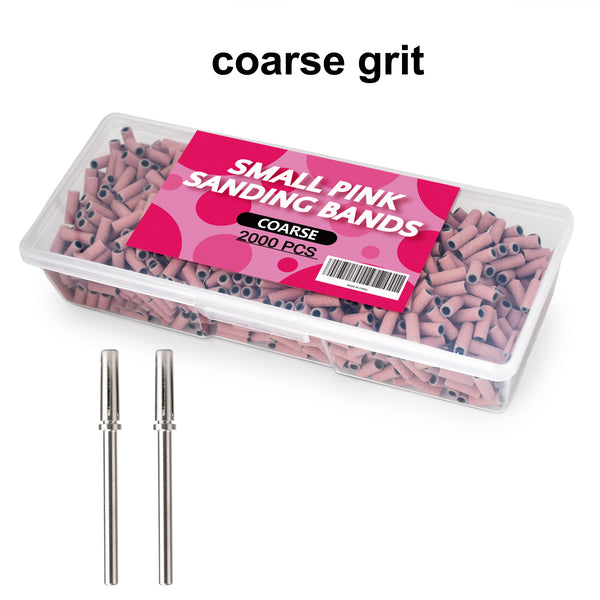 2000 PCS Sanding Bands Bulk - Coarse/Medium/Fine 3 Grits 3mm Nail Drill Bits | Includes 1 Mandrel | Salon Manicure Tools | USA Stock