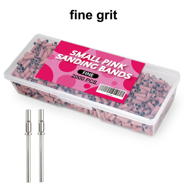 2000 PCS Sanding Bands Bulk - Coarse/Medium/Fine 3 Grits 3mm Nail Drill Bits | Includes 1 Mandrel | Salon Manicure Tools | USA Stock