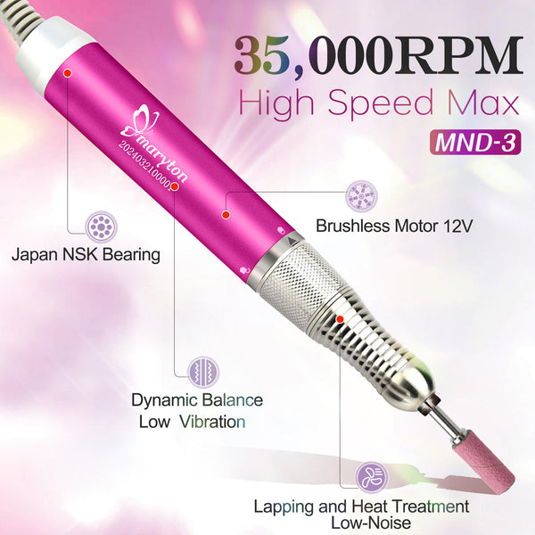Chargeable Brushless 35000 RPM Motor Portable Design Electric Nail Drill with 8 Hours Continuous Use
