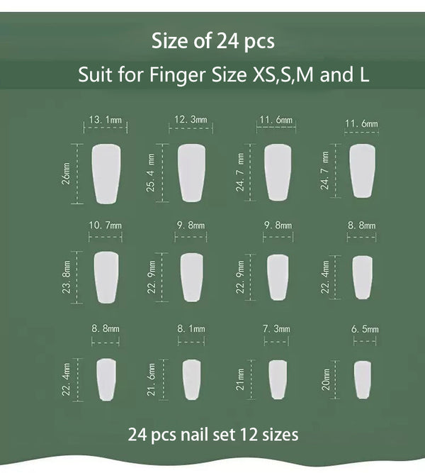 24 шт. разнообразных стильных длинных накладных ногтей